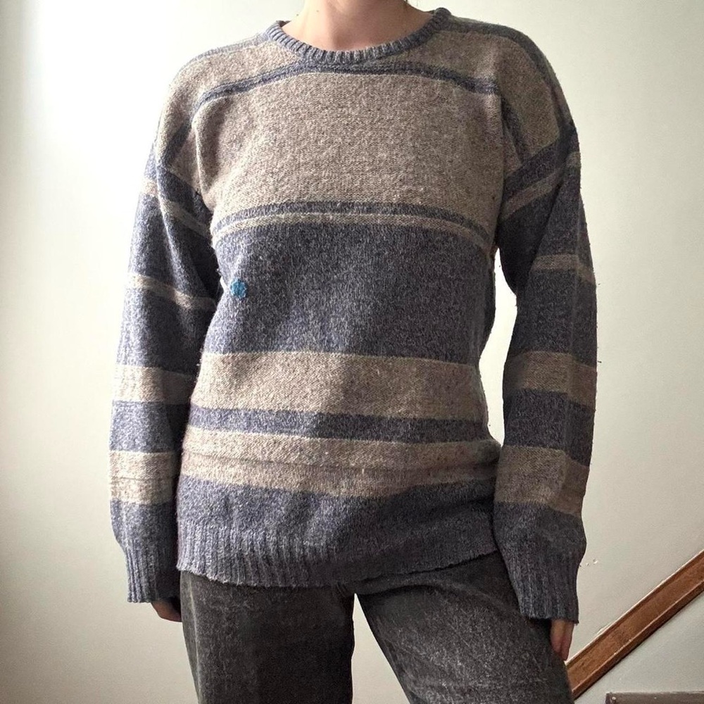 Robert Bruce 90’s vintage blue speckled multicolor grey striped wool sweater